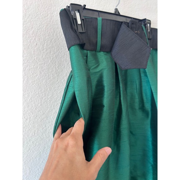eShakti Emerald Green Pleated Dupioni Festive 34" Waist Wide Belt Maxi Skirt - Picture 10 of 10